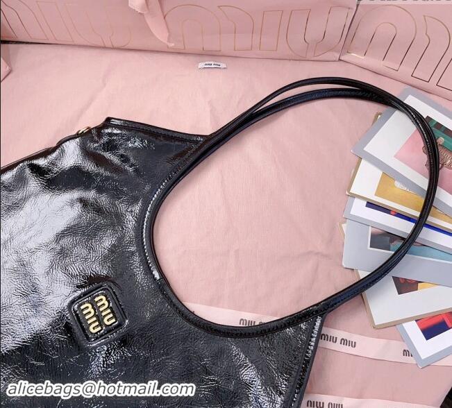 Reasonable Price Miu Miu IVY naplak patent leather tote bag 5BG231 Black 2024