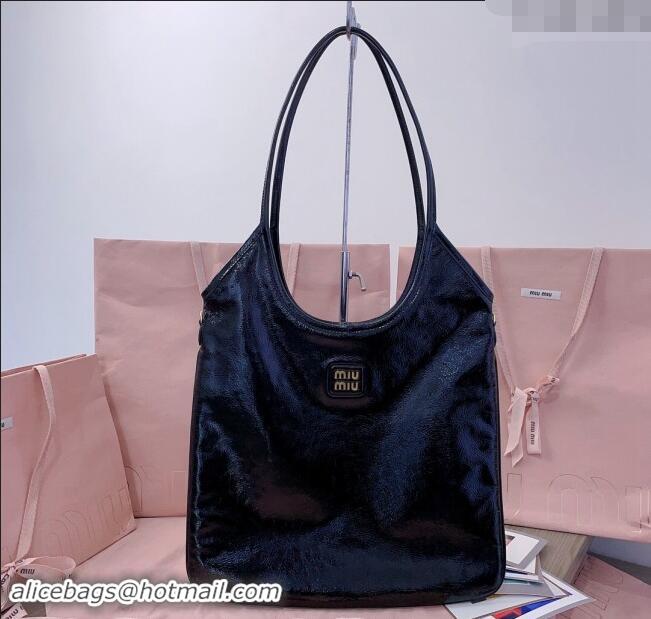 Reasonable Price Miu Miu IVY naplak patent leather tote bag 5BG231 Black 2024