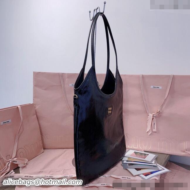 Reasonable Price Miu Miu IVY naplak patent leather tote bag 5BG231 Black 2024