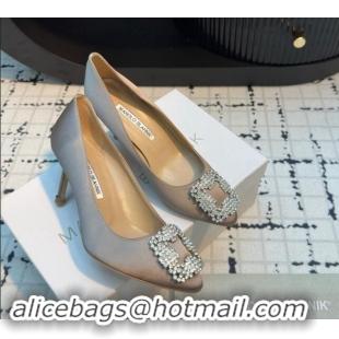 Low Price Manolo Blahnik Hangisi Satin Pumps 7cm with Strass Buckle Dark Grey 1225006