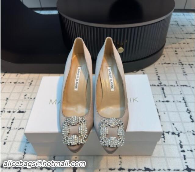 Low Price Manolo Blahnik Hangisi Satin Pumps 7cm with Strass Buckle Dark Grey 1225006