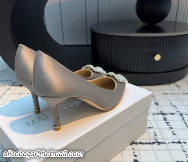 Low Price Manolo Blahnik Hangisi Satin Pumps 7cm with Strass Buckle Dark Grey 1225006