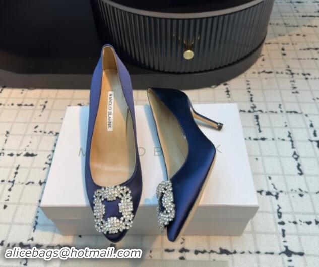 Sumptuous Manolo Blahnik Hangisi Satin Pumps 7cm with Strass Buckle Royal Blue 1225010