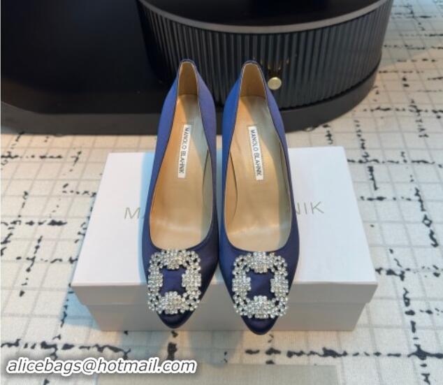 Sumptuous Manolo Blahnik Hangisi Satin Pumps 7cm with Strass Buckle Royal Blue 1225010