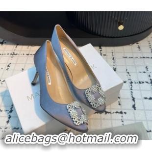 Unique Style Manolo Blahnik Hangisi Satin Pumps 7cm with Strass Buckle Grey 1225015