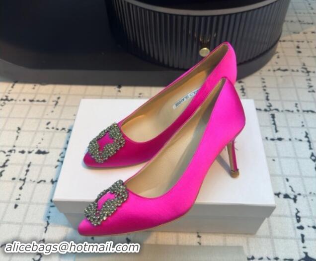 Trendy Design Manolo Blahnik Hangisi Satin Pumps 7cm with Strass Buckle Dark Pink 1225022