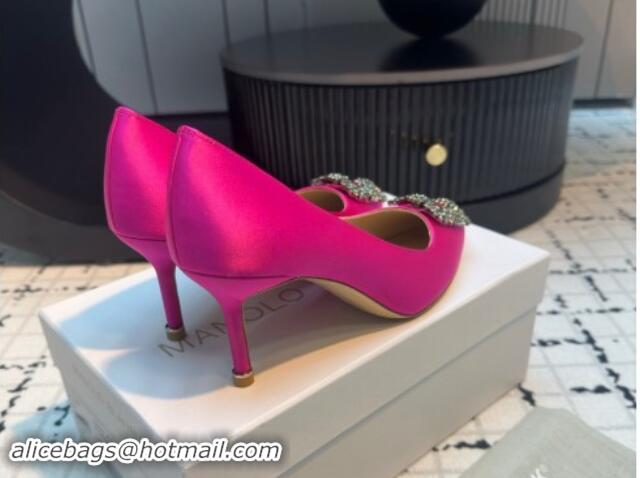 Trendy Design Manolo Blahnik Hangisi Satin Pumps 7cm with Strass Buckle Dark Pink 1225022