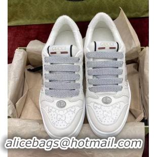 ​Super Quality Gucci Screener Trainer Sneakers in GG Canvas and Leather with Web and Strass G9118 White 2024