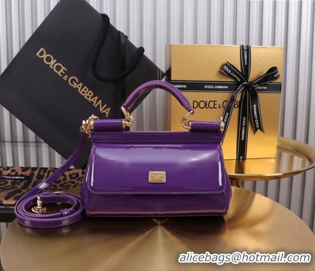 Super Quality Dolce&Gabbana Patent Calfskin Small Sicily handbag BB6111 Purple 2024