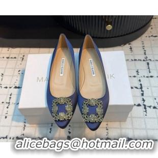 Duplicate Manolo Blahnik Hangisi Satin Ballerinas Flat with Strass Buckle Royal Blue 1225030