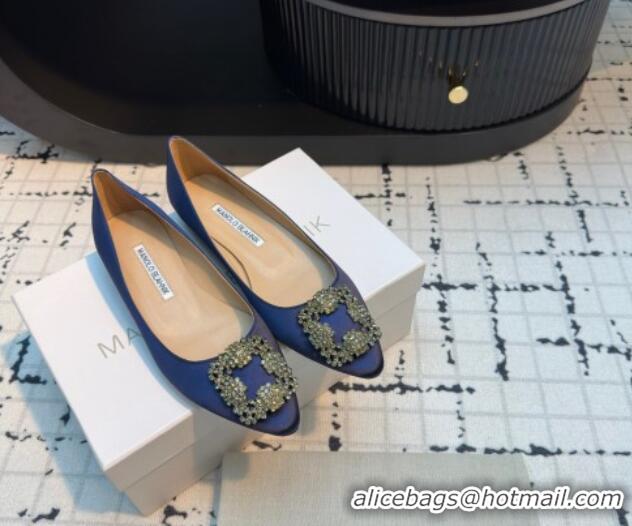 Duplicate Manolo Blahnik Hangisi Satin Ballerinas Flat with Strass Buckle Royal Blue 1225030