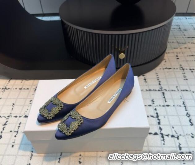 Duplicate Manolo Blahnik Hangisi Satin Ballerinas Flat with Strass Buckle Royal Blue 1225030