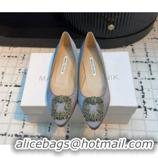 Good Product Manolo Blahnik Hangisi Satin Ballerinas Flat with Strass Buckle Grey 1225032