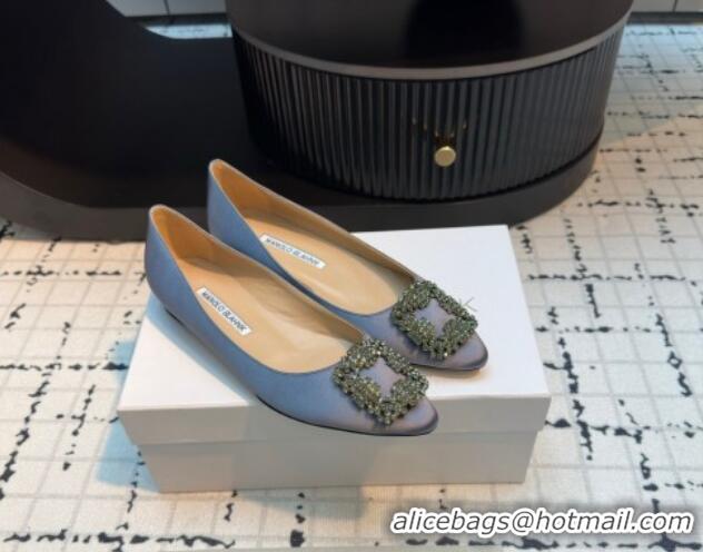 Good Product Manolo Blahnik Hangisi Satin Ballerinas Flat with Strass Buckle Grey 1225032