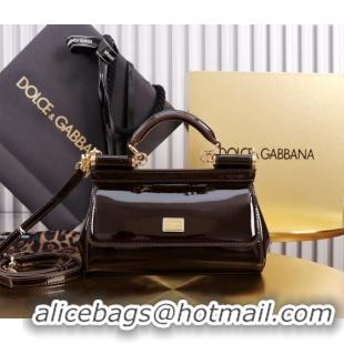 Buy Discount Dolce&Gabbana Patent Calfskin Small Sicily handbag BB6111 Dark Brown 2024