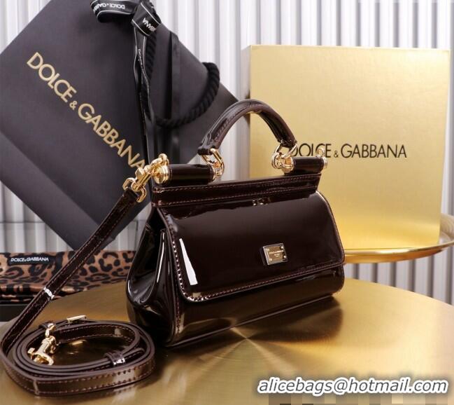 Buy Discount Dolce&Gabbana Patent Calfskin Small Sicily handbag BB6111 Dark Brown 2024