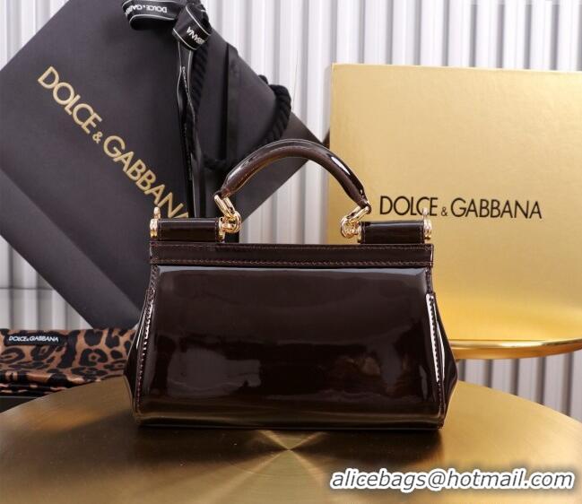 Buy Discount Dolce&Gabbana Patent Calfskin Small Sicily handbag BB6111 Dark Brown 2024