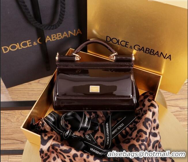 Buy Discount Dolce&Gabbana Patent Calfskin Small Sicily handbag BB6111 Dark Brown 2024