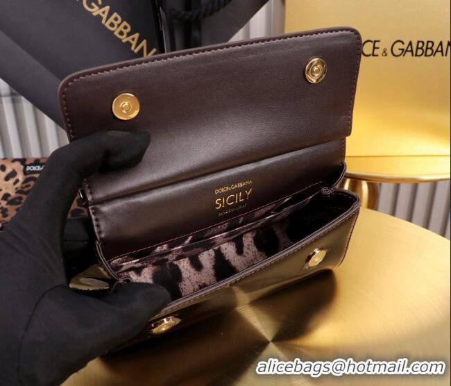 Buy Discount Dolce&Gabbana Patent Calfskin Small Sicily handbag BB6111 Dark Brown 2024