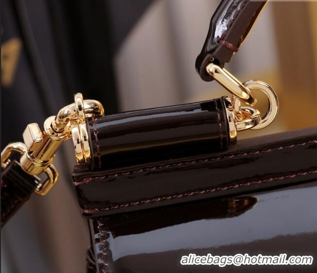 Buy Discount Dolce&Gabbana Patent Calfskin Small Sicily handbag BB6111 Dark Brown 2024