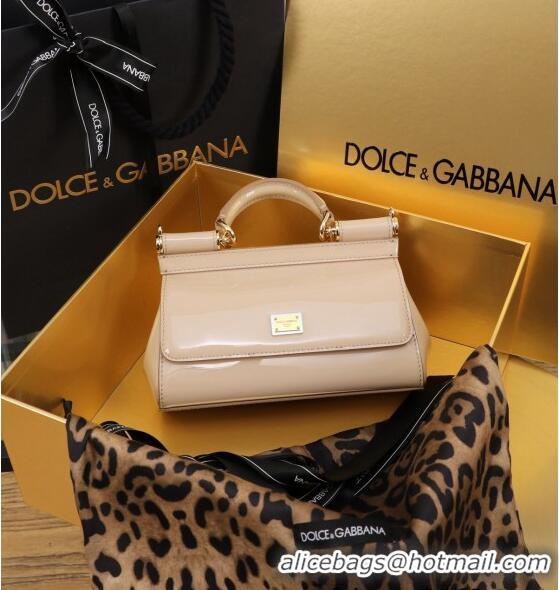 Best Quality Dolce&Gabbana Patent Calfskin Small Sicily handbag BB6111 Nude Pink 2024