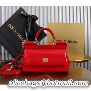 Top Design Dolce&Gabbana Patent Calfskin Small Sicily handbag BB6111 Red 2024