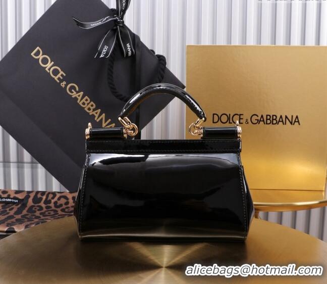 Top Discount Dolce&Gabbana Patent Calfskin Small Sicily handbag BB6111 Black 2024