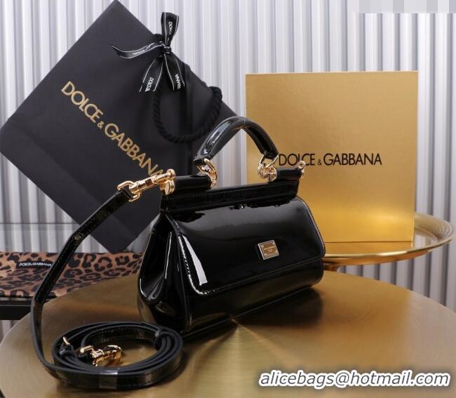 Top Discount Dolce&Gabbana Patent Calfskin Small Sicily handbag BB6111 Black 2024