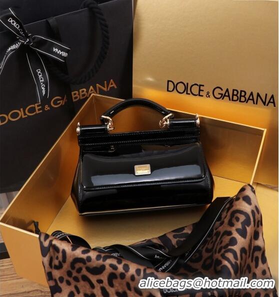 Top Discount Dolce&Gabbana Patent Calfskin Small Sicily handbag BB6111 Black 2024