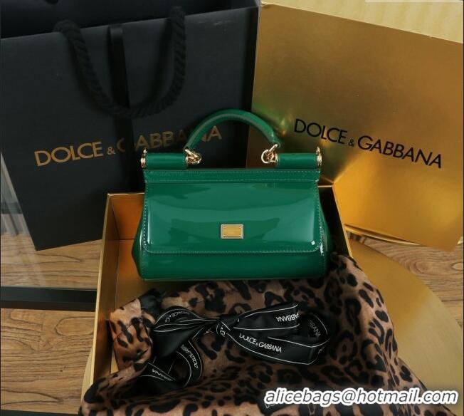 Good Taste Dolce&Gabbana Patent Calfskin Small Sicily handbag BB6111 Green 2024