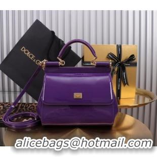 Pretty Style Dolce&Gabbana Patent Calfskin Small Sicily handbag BB6112 Purple 2024