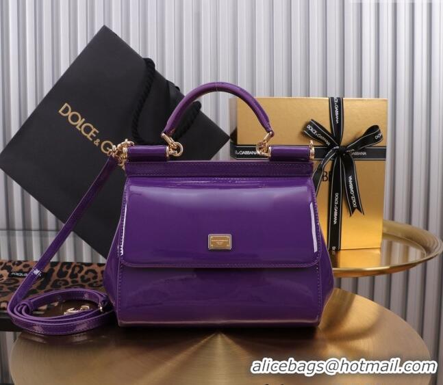 Pretty Style Dolce&Gabbana Patent Calfskin Small Sicily handbag BB6112 Purple 2024