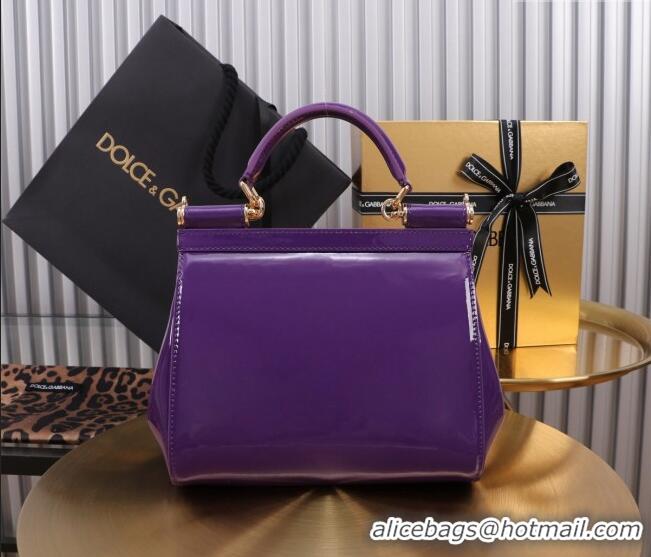 Pretty Style Dolce&Gabbana Patent Calfskin Small Sicily handbag BB6112 Purple 2024