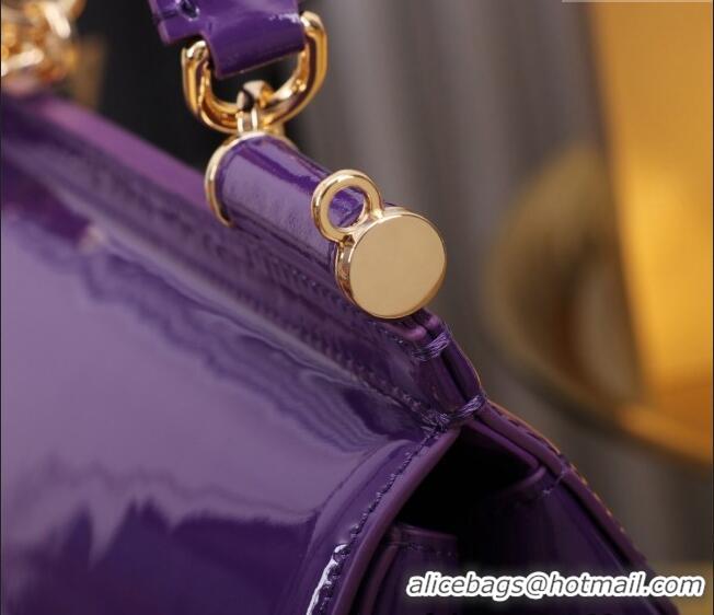 Pretty Style Dolce&Gabbana Patent Calfskin Small Sicily handbag BB6112 Purple 2024