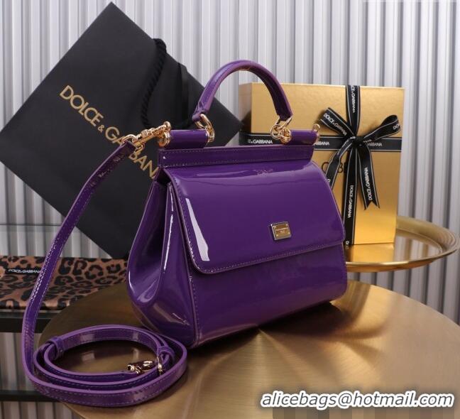 Pretty Style Dolce&Gabbana Patent Calfskin Small Sicily handbag BB6112 Purple 2024