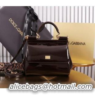 Well Crafted Dolce&Gabbana Patent Calfskin Small Sicily handbag BB6112 Dark Brown 2024