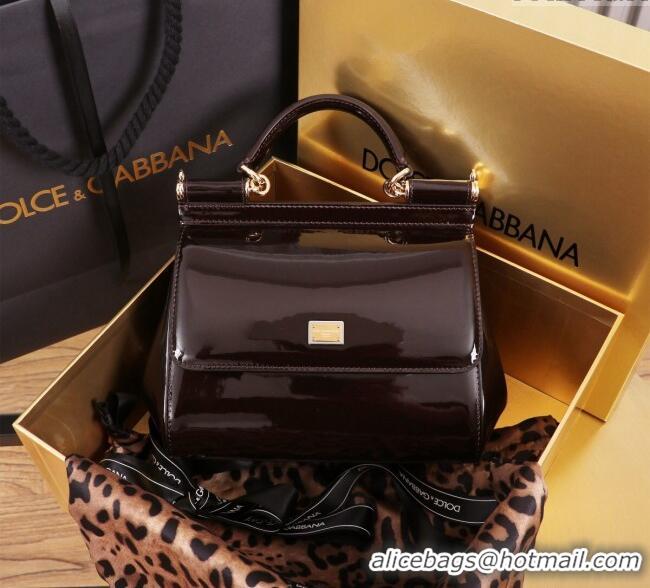 Well Crafted Dolce&Gabbana Patent Calfskin Small Sicily handbag BB6112 Dark Brown 2024