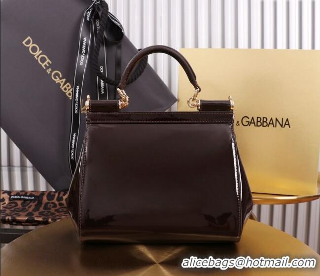 Well Crafted Dolce&Gabbana Patent Calfskin Small Sicily handbag BB6112 Dark Brown 2024