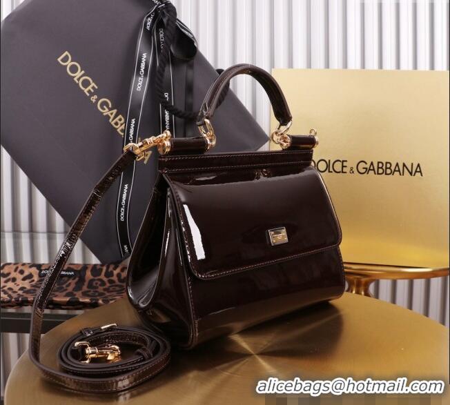 Well Crafted Dolce&Gabbana Patent Calfskin Small Sicily handbag BB6112 Dark Brown 2024