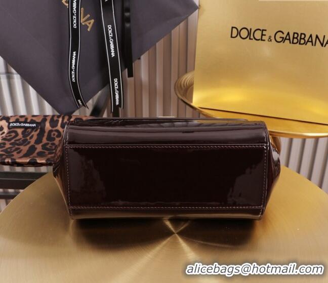 Well Crafted Dolce&Gabbana Patent Calfskin Small Sicily handbag BB6112 Dark Brown 2024