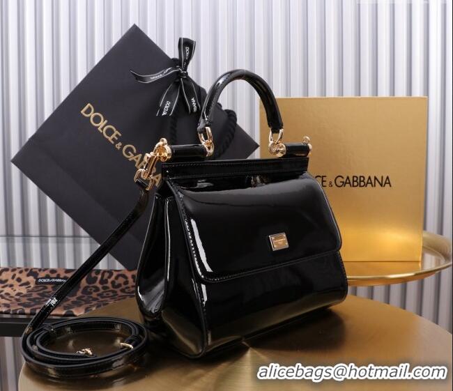 Well Crafted Dolce&Gabbana Patent Calfskin Small Sicily handbag BB6112 Black 2024