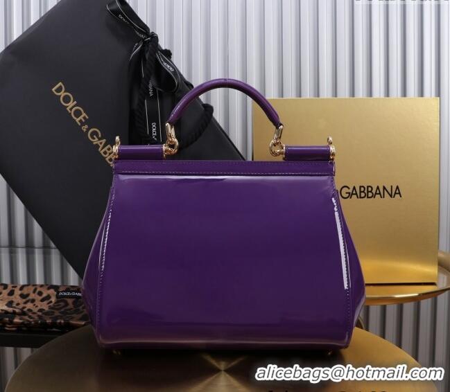 Buy Discount Dolce&Gabbana Patent Calfskin Large Sicily handbag BB6113 Purple 2024