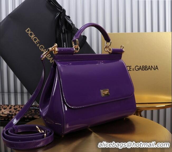 Buy Discount Dolce&Gabbana Patent Calfskin Large Sicily handbag BB6113 Purple 2024