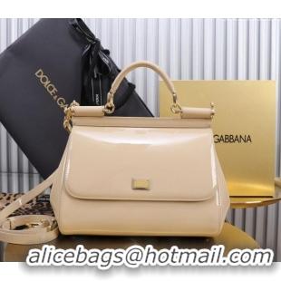 Good Quality Dolce&Gabbana Patent Calfskin Large Sicily handbag BB6113 Nude Pink 2024