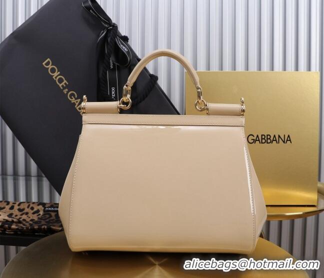 Good Quality Dolce&Gabbana Patent Calfskin Large Sicily handbag BB6113 Nude Pink 2024