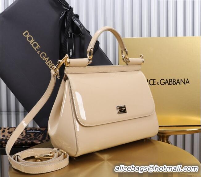 Good Quality Dolce&Gabbana Patent Calfskin Large Sicily handbag BB6113 Nude Pink 2024