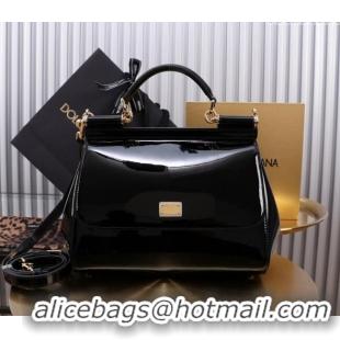 Luxurious Dolce&Gabbana Patent Calfskin Large Sicily handbag BB6113 Black 2024