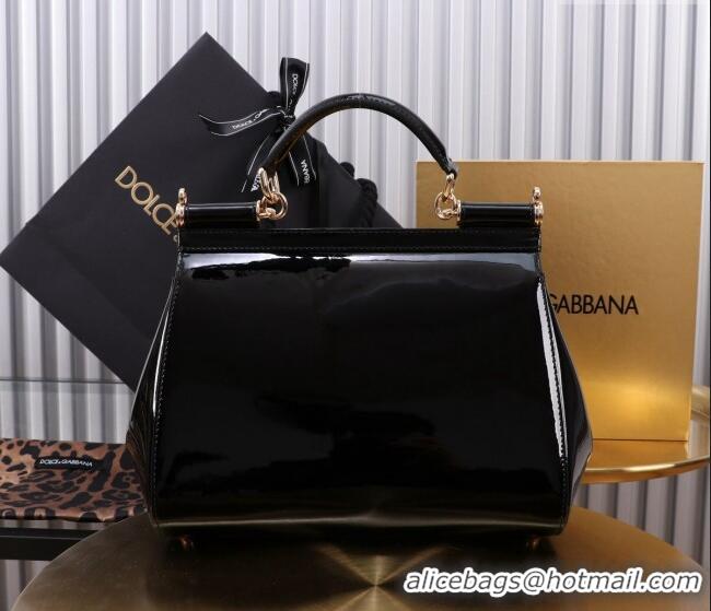 Luxurious Dolce&Gabbana Patent Calfskin Large Sicily handbag BB6113 Black 2024