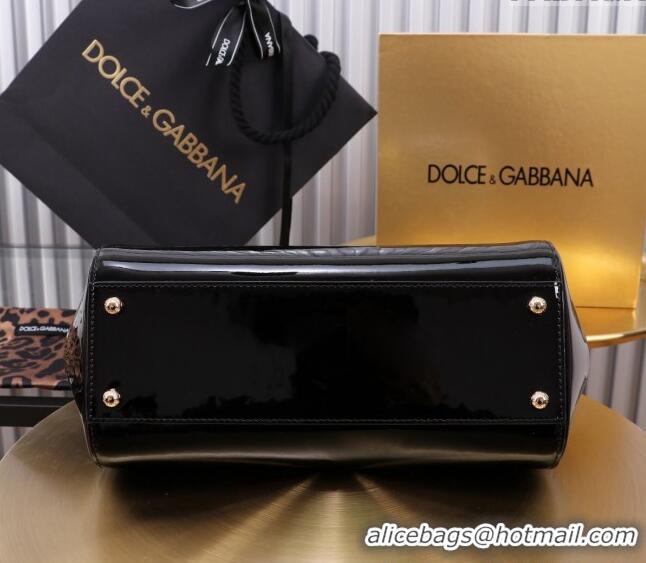 Luxurious Dolce&Gabbana Patent Calfskin Large Sicily handbag BB6113 Black 2024