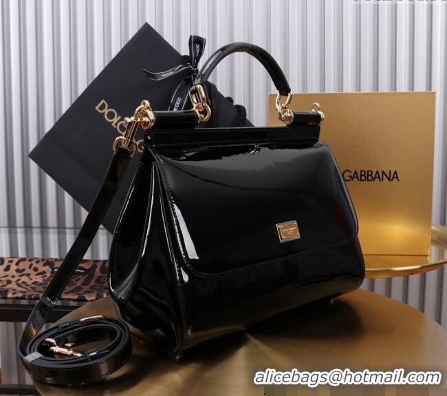 Luxurious Dolce&Gabbana Patent Calfskin Large Sicily handbag BB6113 Black 2024